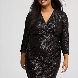 Torrid Black Sequin V-Neck Dress